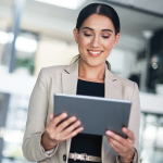 professional woman holding a tablet